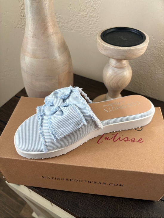Matisse Shoes - Matisse Pale Blue Striped Bow Slide